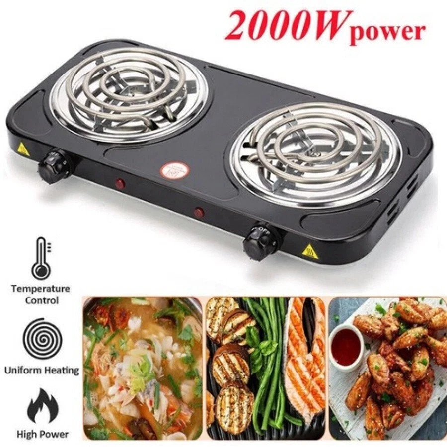 Portable Kitchen Electric Double Burner Hot Plate Cooktop Cooking Stove 2000W