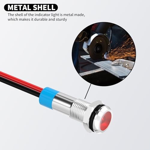 LED Indicator Light 12V Red LED 6MM Metal Waterproof 12 Volt 6mm-12v 10pcs