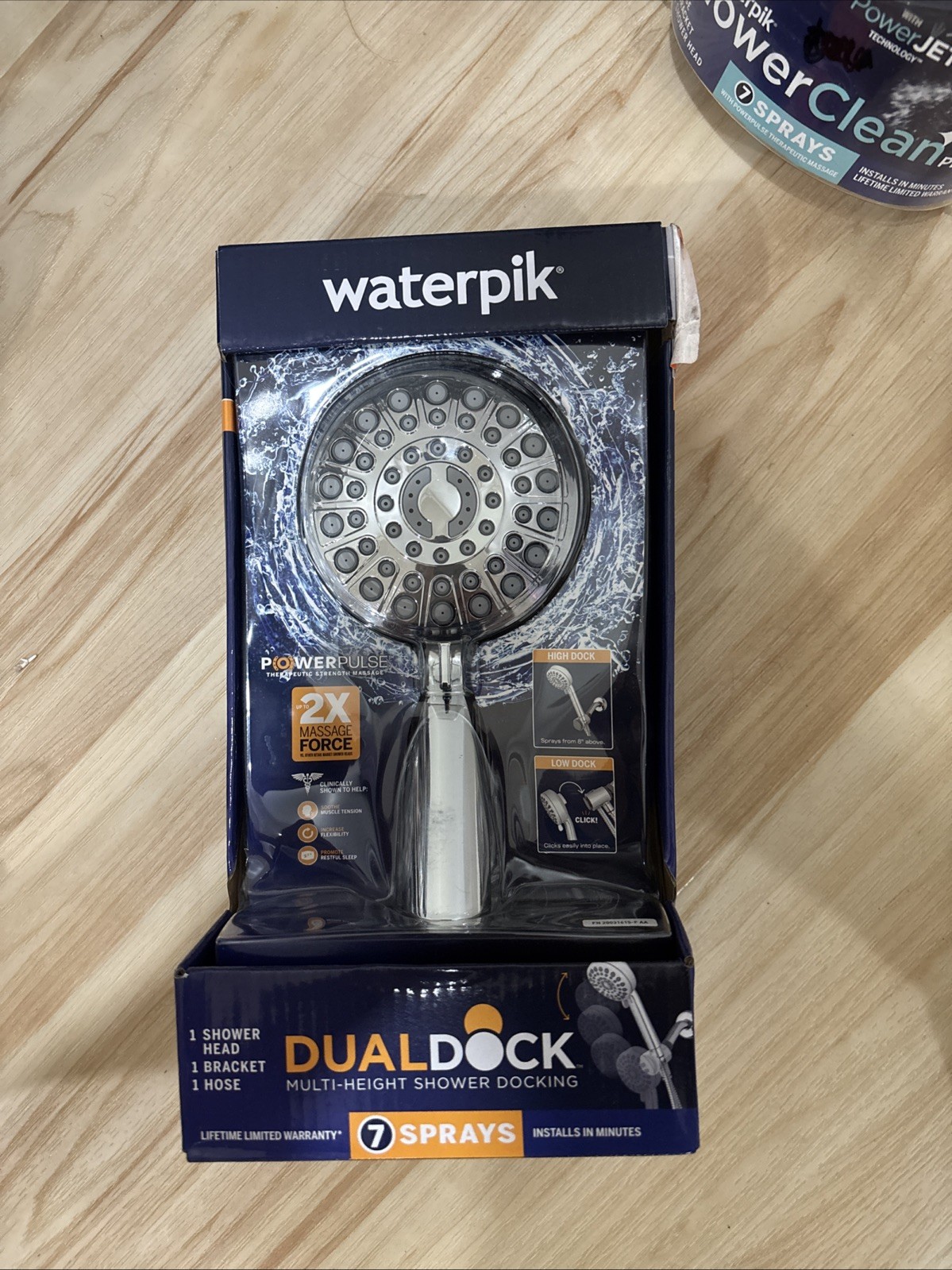 Waterpik PowerPulse Dual Dock Multi-Height 7 Spray Handheld Shower Head Chrome