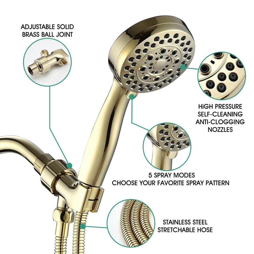 3.5 in. Wall Mount Handheld Shower Head with Hose in Polished Golden