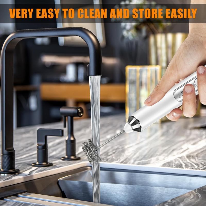 Milk Frother Wand for Coffee, Rechargeable Electric Whisk with 3 Heads