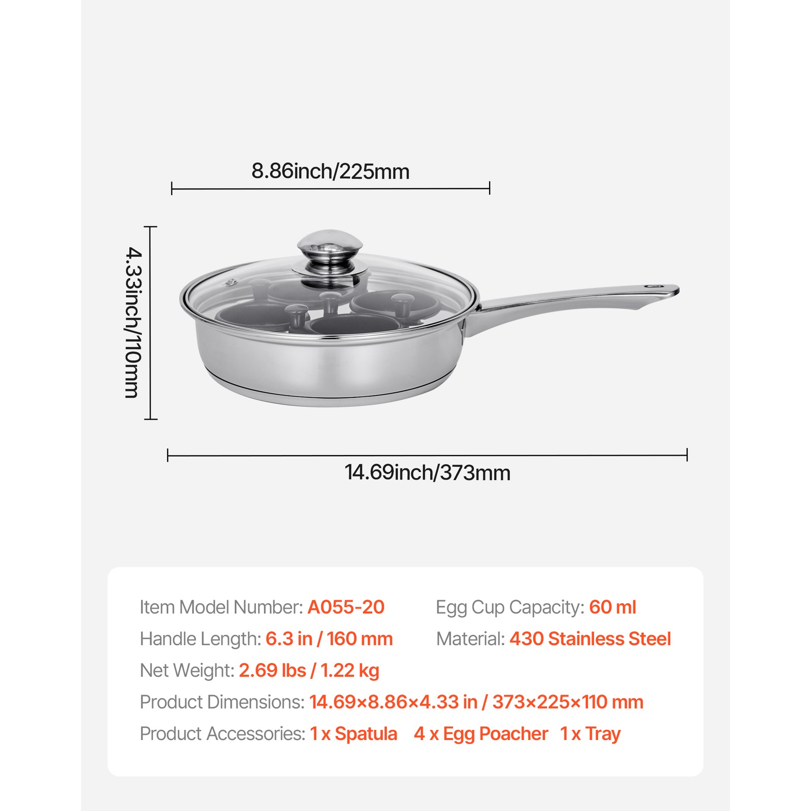 Uimoso 4-Cup Stainless Steel Egg Poacher Pan with Glass Lid Nonstick Egg Cups
