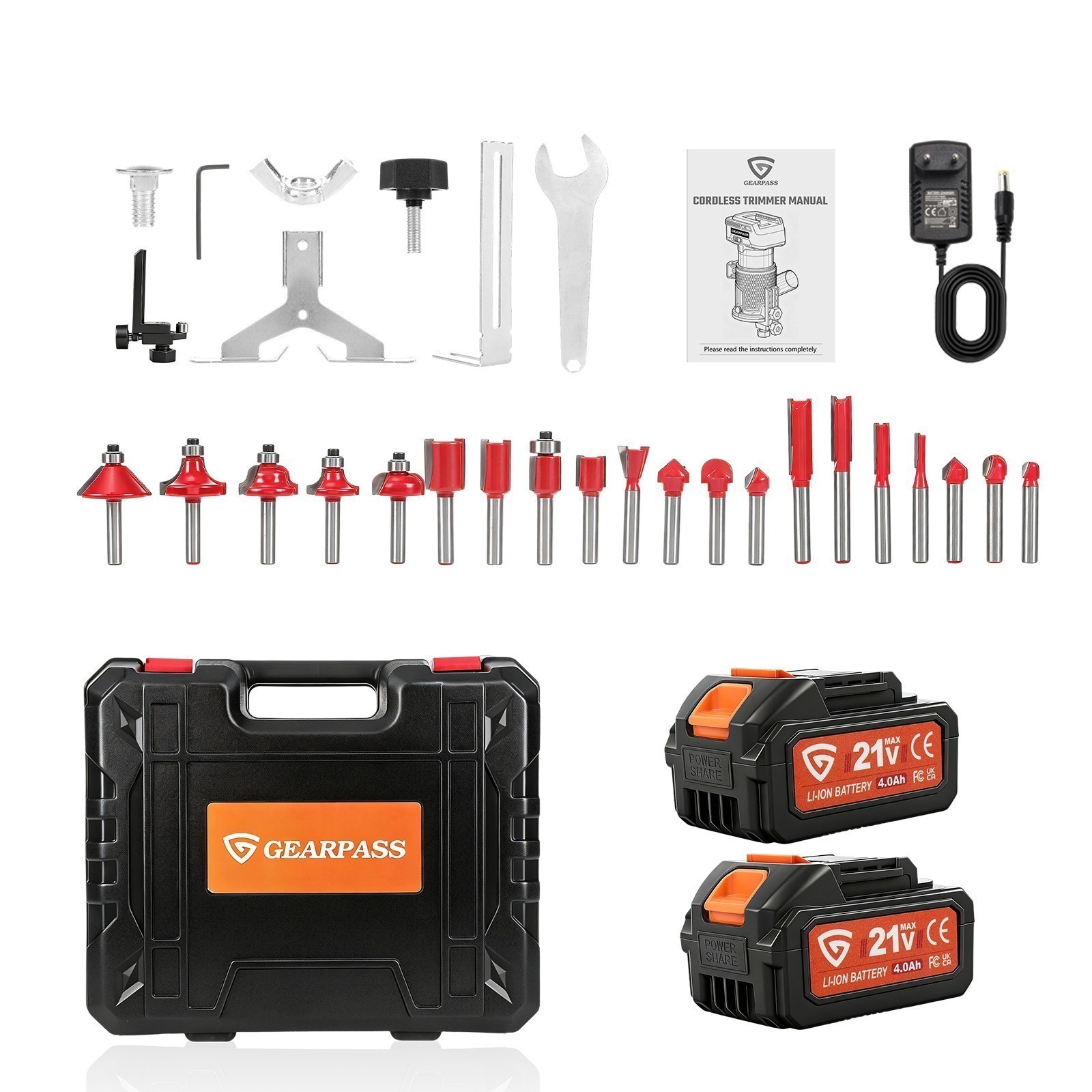 21V Brushless Cordless Wood Router Kit 30000RPM with 20 Bits & Dual Batteries