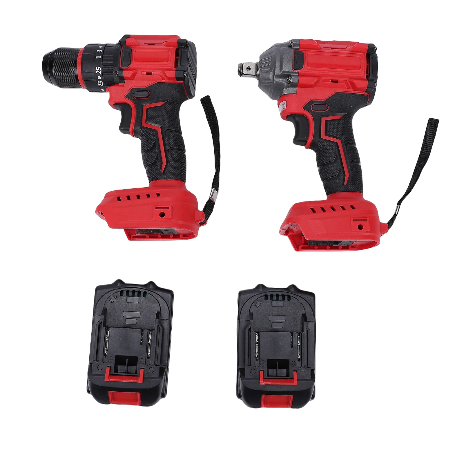 Cordless Impact Wrench and Impact Drill Set Dual 1.3Ah Batteries Speed Adjustabl