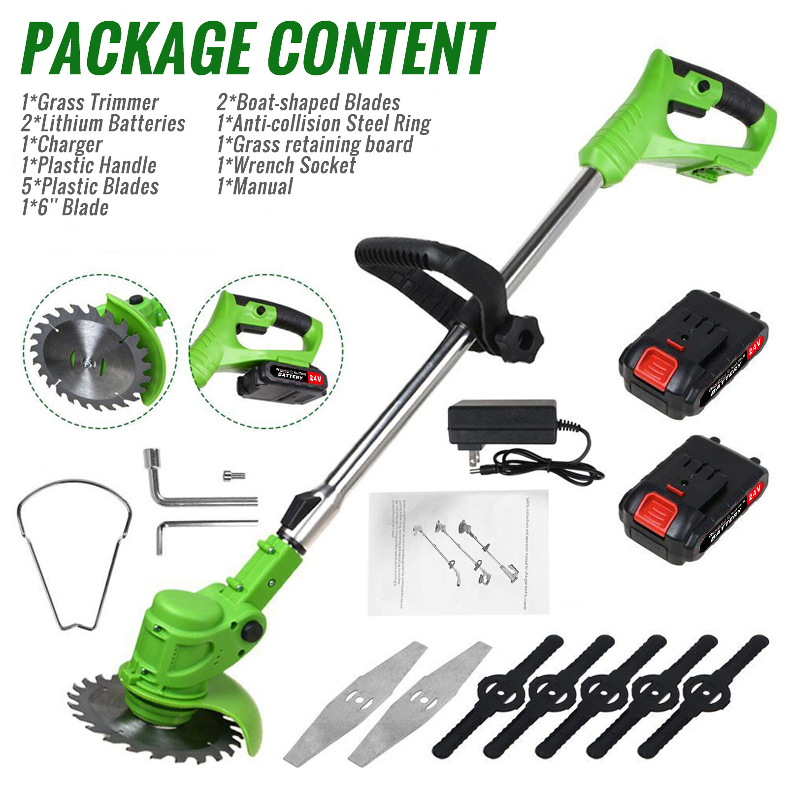 Electric Cordless Grass String Trimmer Lawn Edger WeedWacker Cutter + 2 Battery