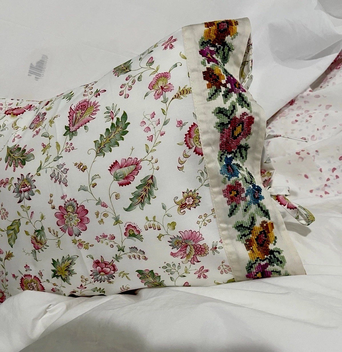 KENZO France NWT (1pc) Boudoir Sham 100% Percale Print Ties Embroidery ONE SHAM