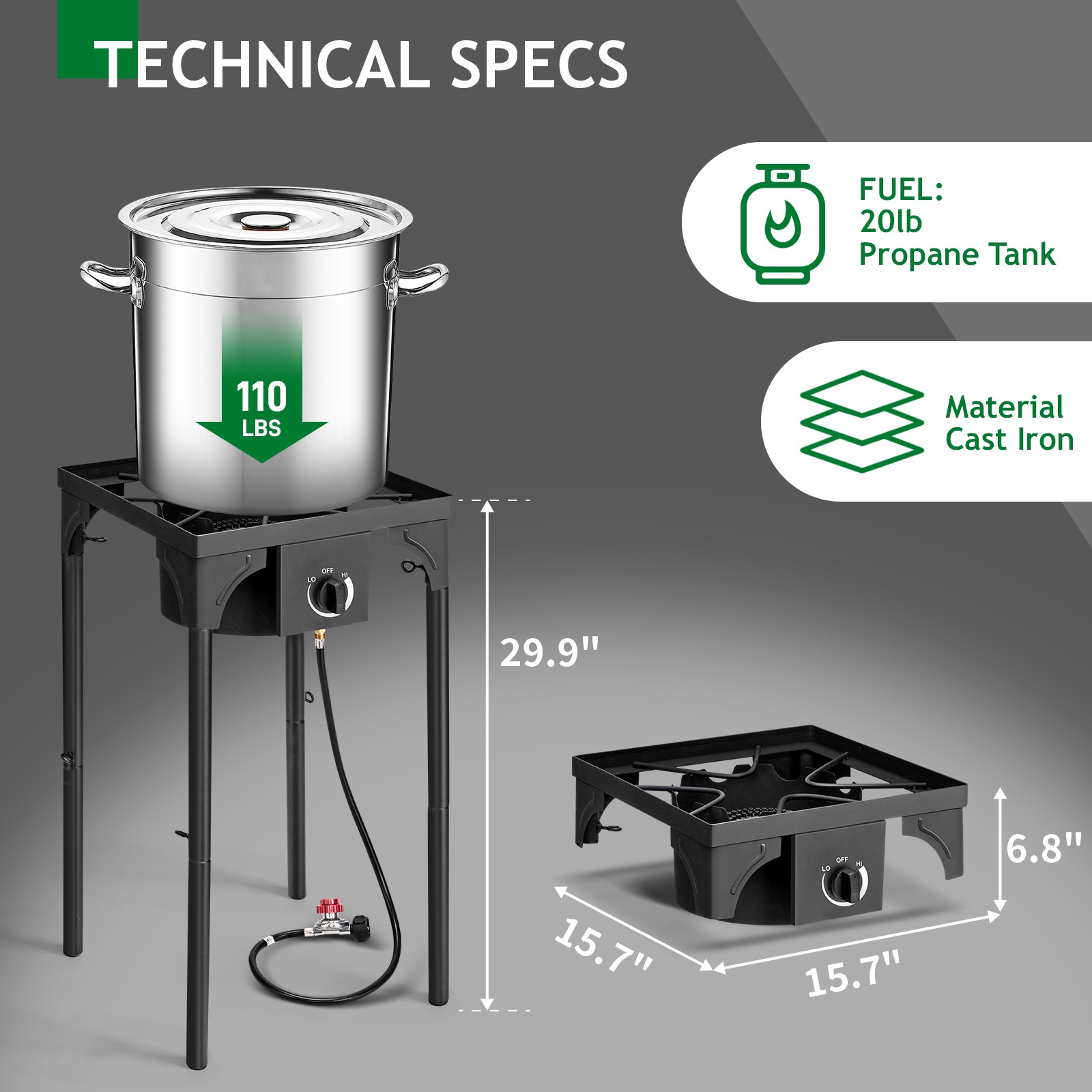 Portable Outdoor Propane 75,000-BTU Single Burner Camping Stove Party BBQ Grill