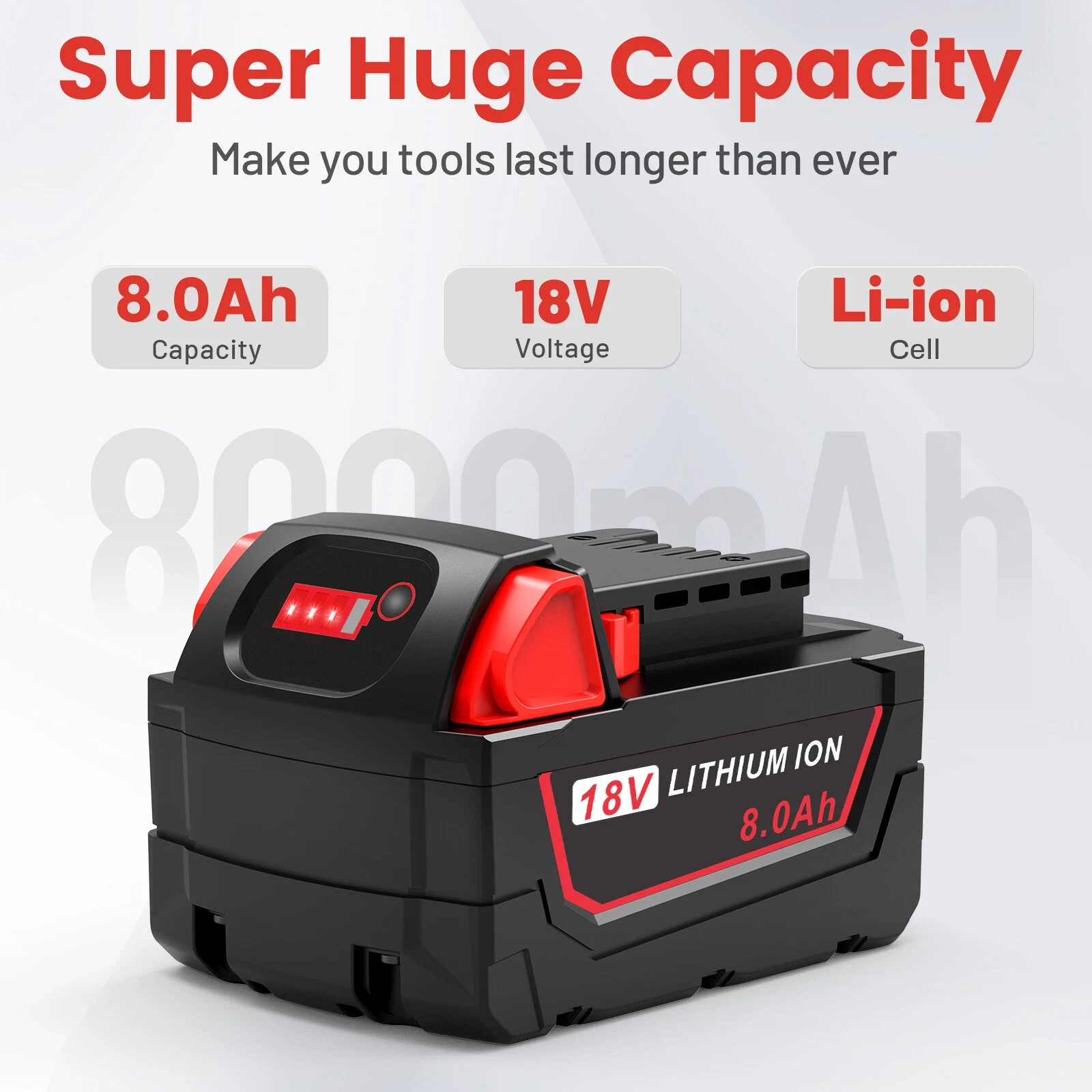 2PACK 8.0AH 18V Battery For Milwaukee For M18 Extended Capacity 48-11-1860 US