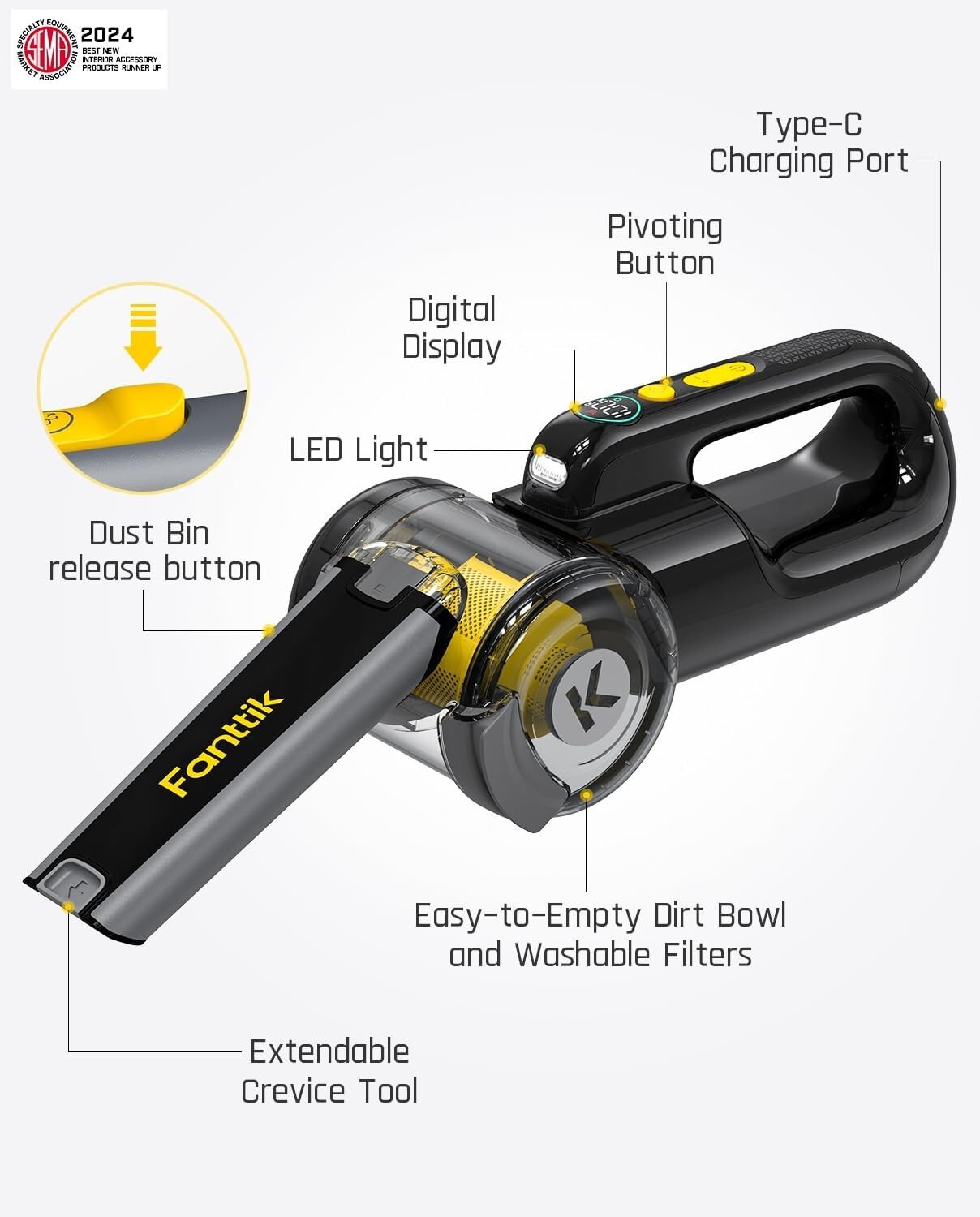 Fanttik Fold V10 Apex Pivot Car Vacuum, 17000Pa/50AW High Power Cordless Hand Va