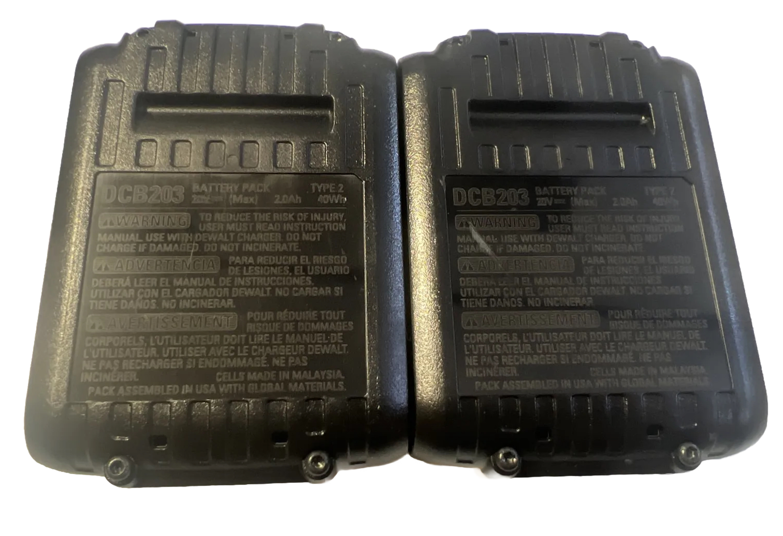 (2) NEW Genuine DEWALT DCB203 20V Volt MAX 2.0AH Li-Ion Battery Packs DCB203-2