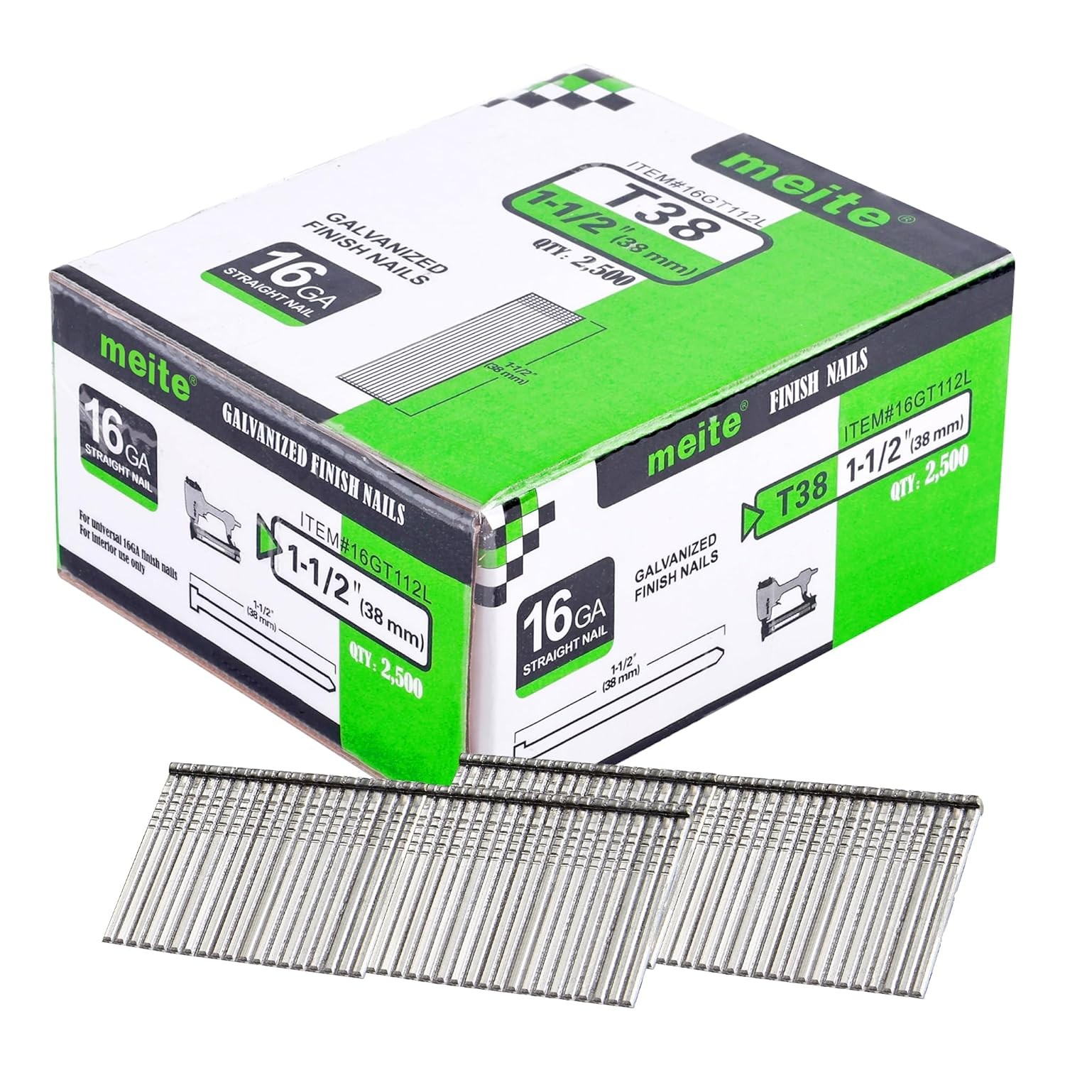 2,500 Counts 16 Gauge Finish Nails 1-1/2-Inch Length Galvanized for Woodworking