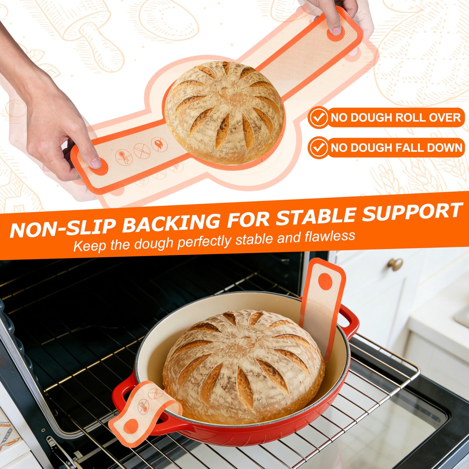 Silicone Bread Sling for Dutch Oven, 2 PCS NonStick & Easy Clean Reusable Sil…