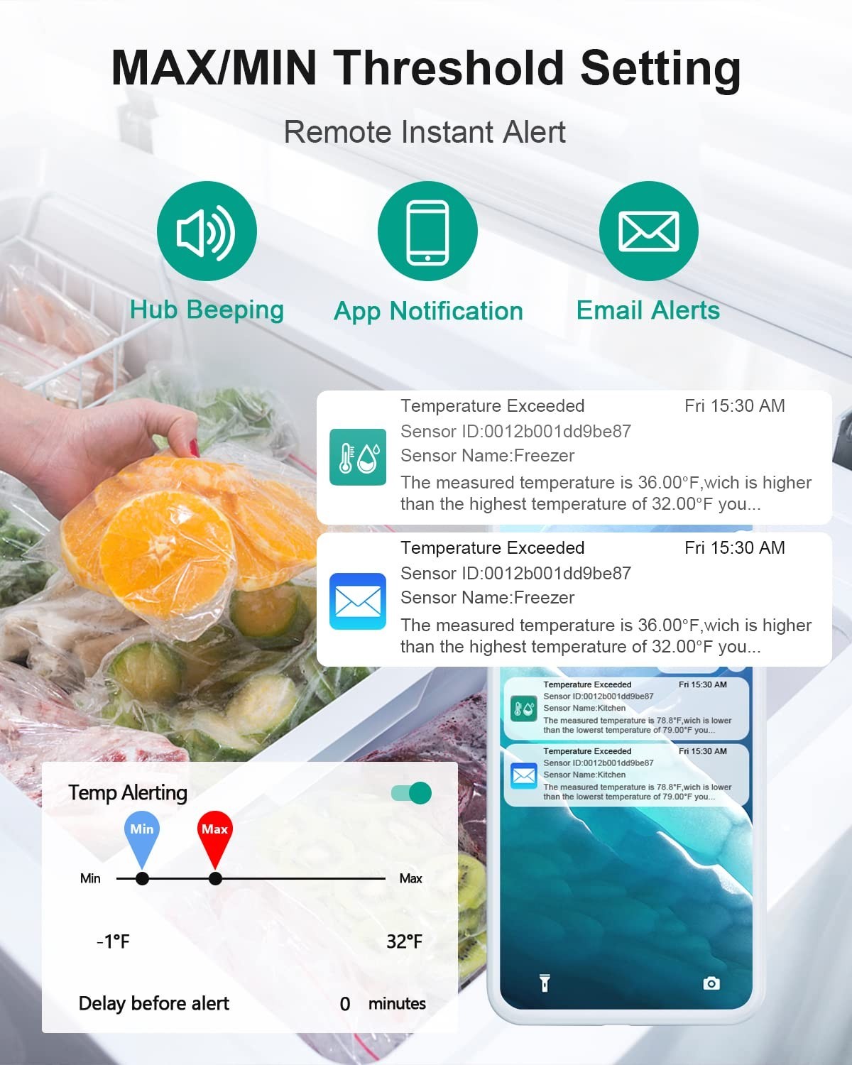 WiFi Thermometer Freezer Alarm, Email Alert, App Notification, Data Record Ex…