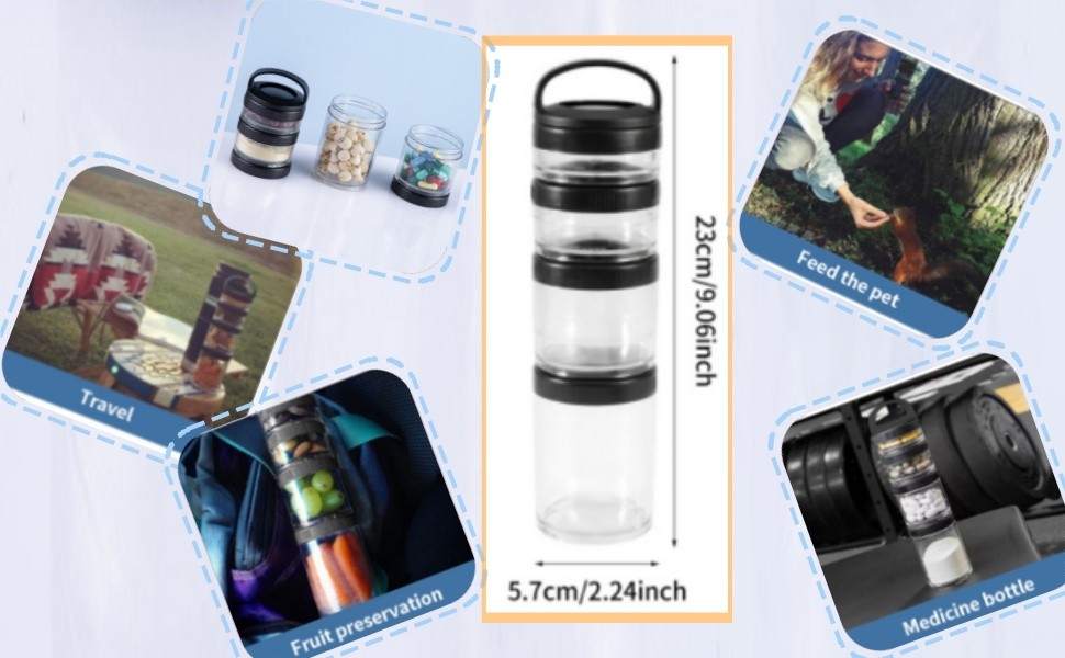 Portable Travel Stackable Snack Containers, 4 Jar – 40cc,60cc,100cc,150cc Scale