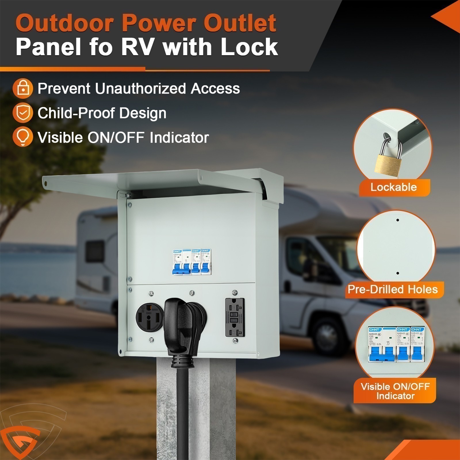 RV Electrical Outlet Panel with Breaker Temporary Power Outlet 20/ 30/ 50 Amp
