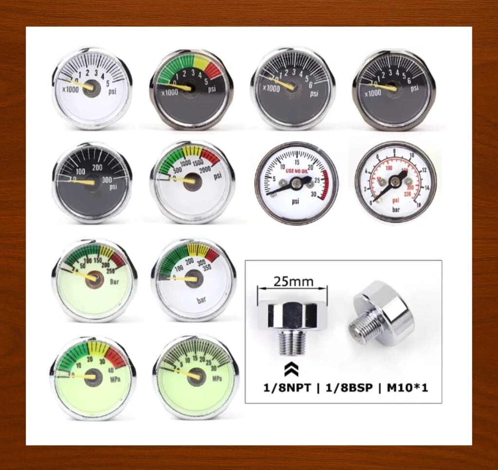PCP Air Mini Micro Pressure Gauge Manometre Manometer 1/8BSP(G1/8) 1/8NPT M10 M8
