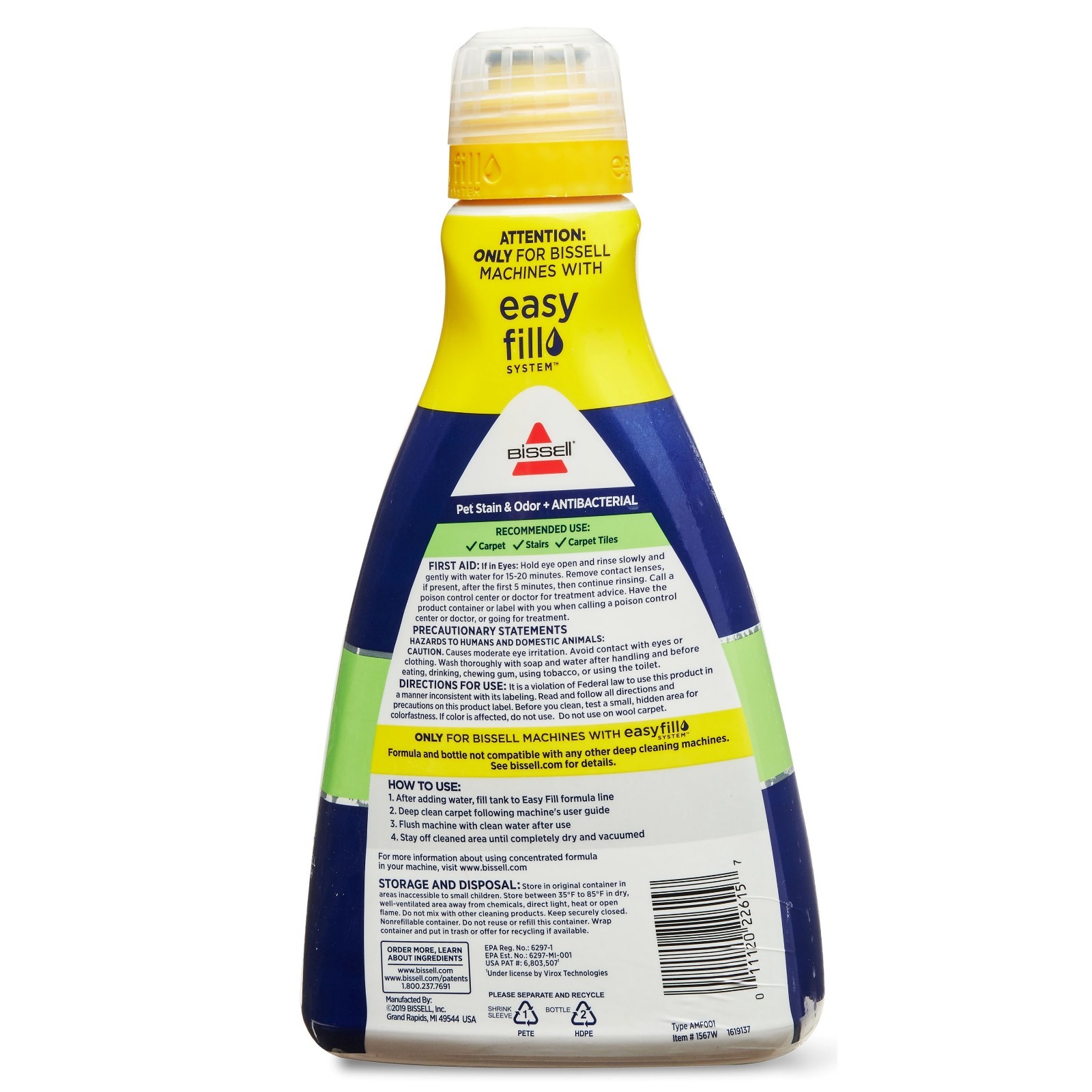 BISSELL Pet Stain & Odor + Antibacterial Carpet Cleaning Formula, 42 oz, 1567W