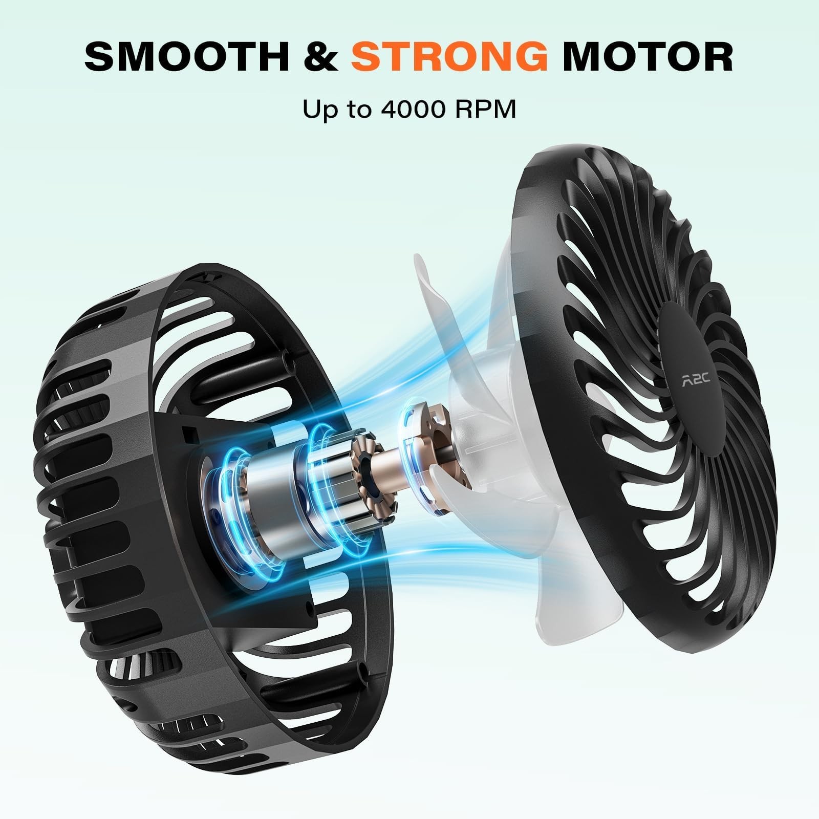 Rechargeable Magnetic Base Golf Cart Fan – Portable, 3 Speeds, 4000 RPM Airflow,