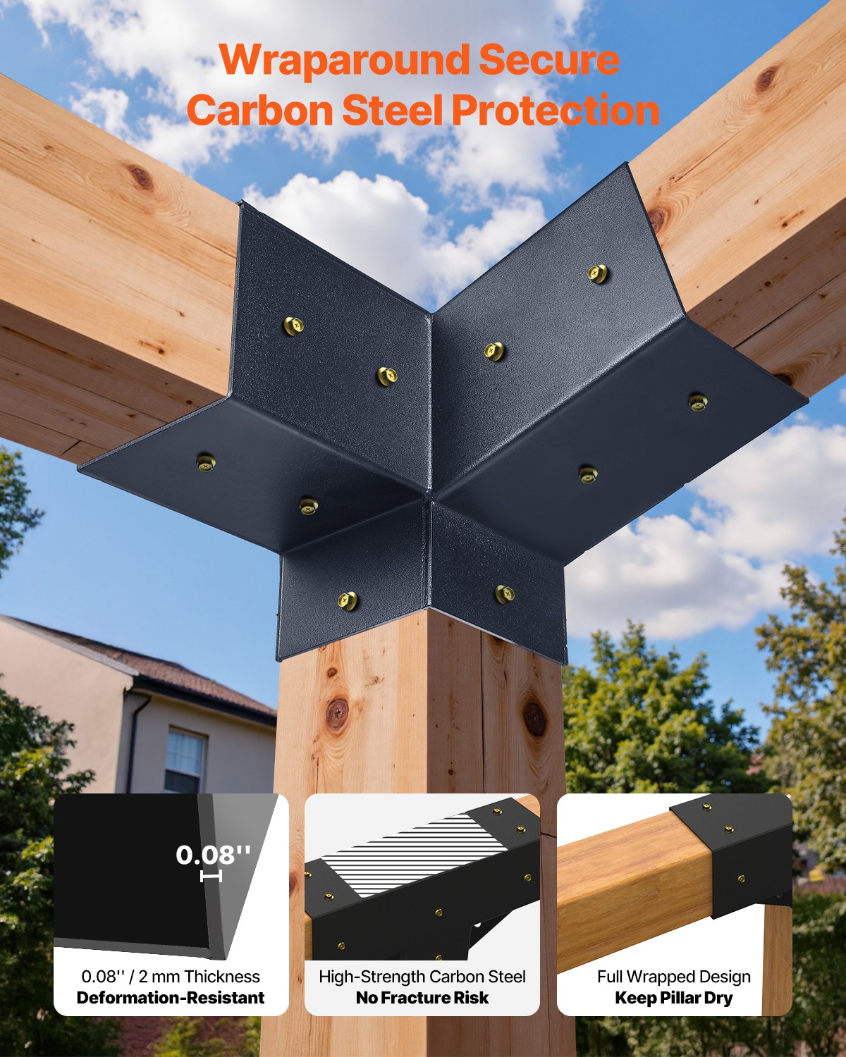 VEVOR 4×4 Inch Pergola Bracket Kit Inner 3.5×3.5 3-Way Slanted Brackets DIY Post