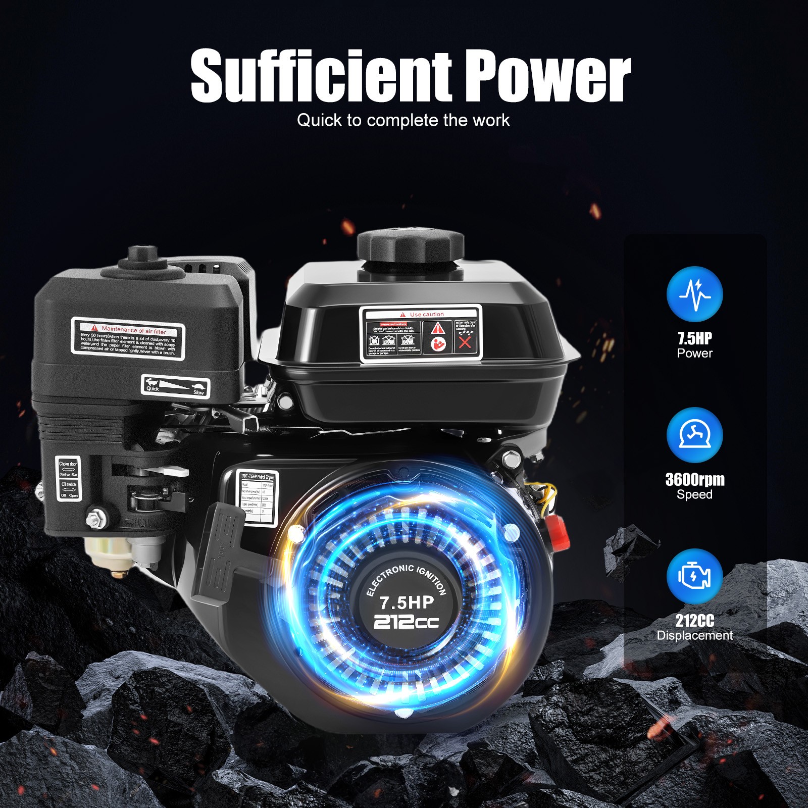 7.5HP Gas Engine 4-Stroke 212cc for Honda GX160 Go Kart Log Splitter Mini Bike