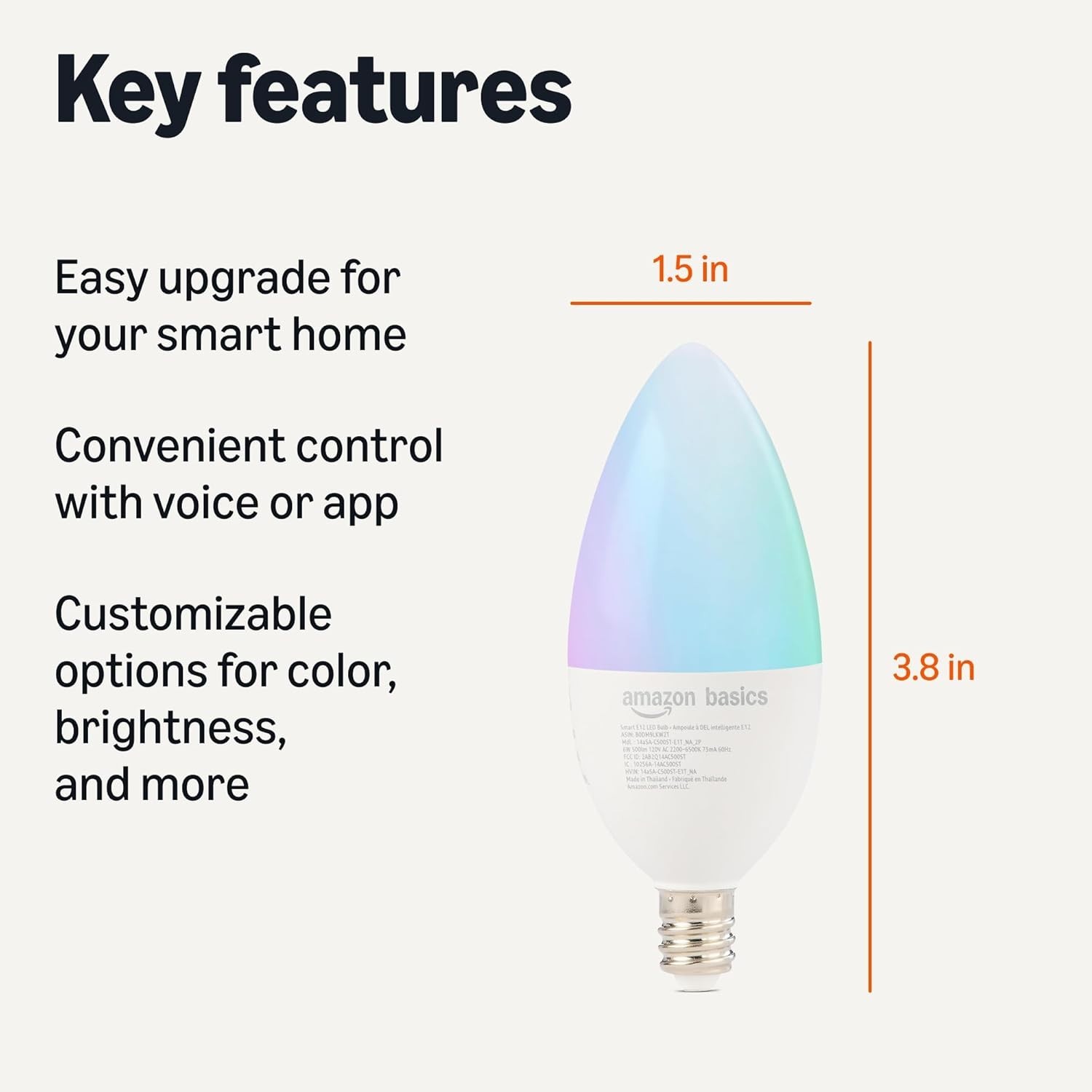 Amazon Basics Smart E12 LED Bulb Color Changing Alexa Wi-Fi 2-Pack 840324422221
