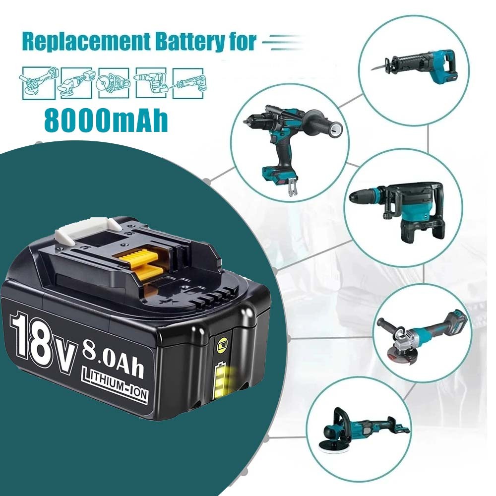 8.0Ah For Makita 18Volt 8.0Ah LXT Li-Ion Battery BL1860B BL1830 BL1815 / Charger