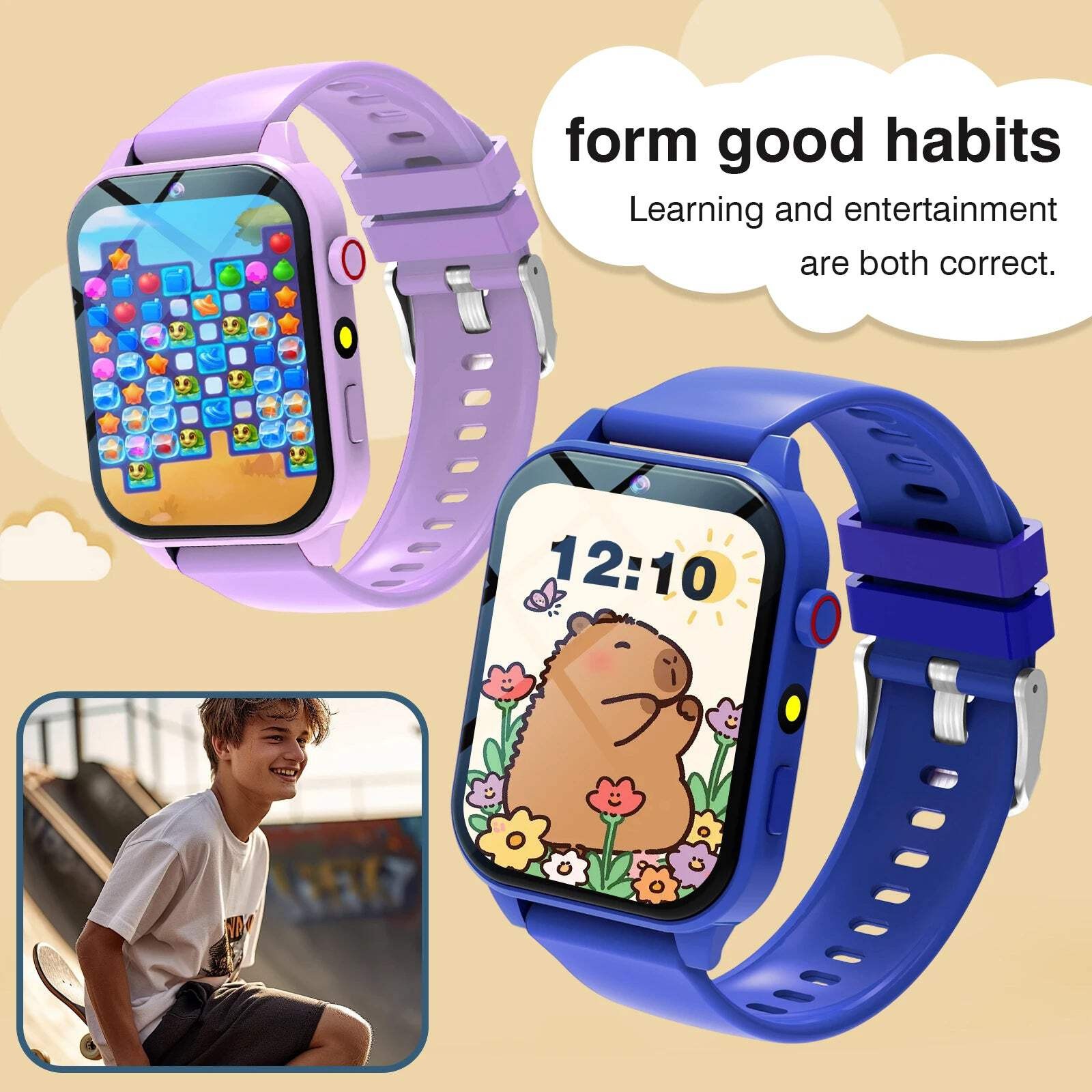 1.83-Inch Kids’ Smart Watch with Camera, Growth-Recording Photo Album, 18 Built-