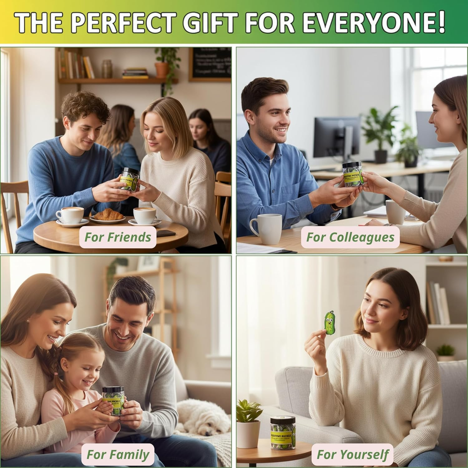 60 Positive Pickle Cards Jar, Birthday Gifts for Women, Teens, Adults, Back to S