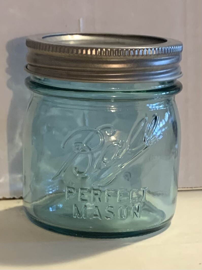 Blue Aqua Ball Half Pint Vintage Mason Jar With Lid And Band Collector’s Edition