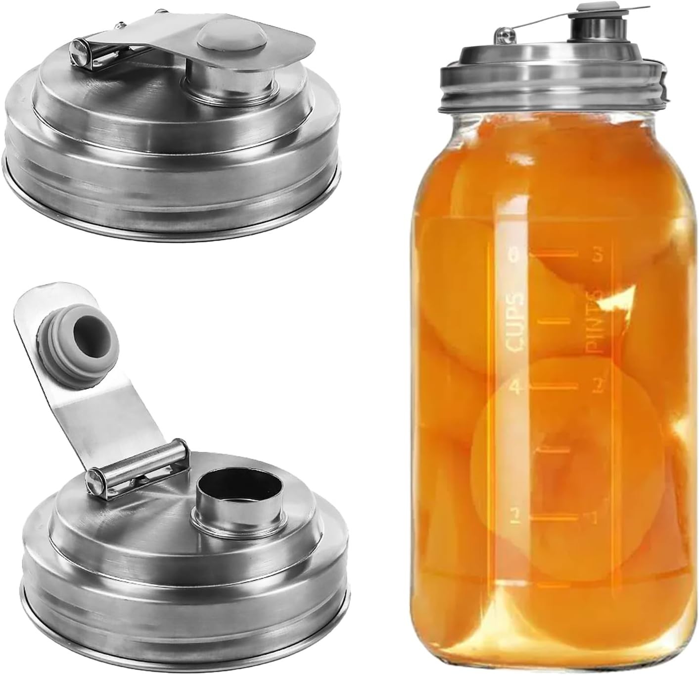 2 Pack Wide Mouth Mason Jar Stainless Steel Pour Spout Lid, Reusable Mason Jar