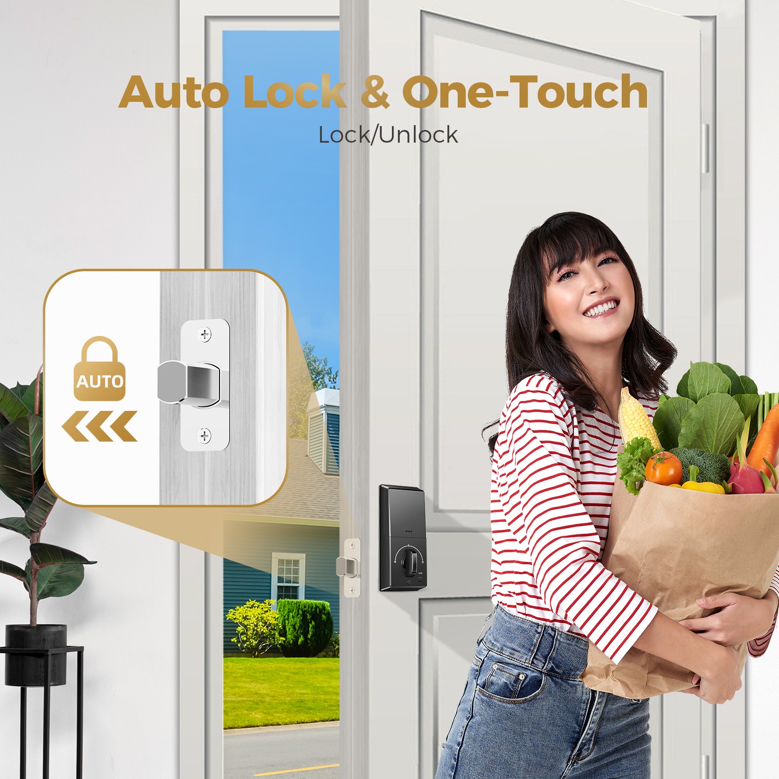 D180 Smart Keyless Door Lock Digital Entry Keypad Deadbolt Anti Peeping Password
