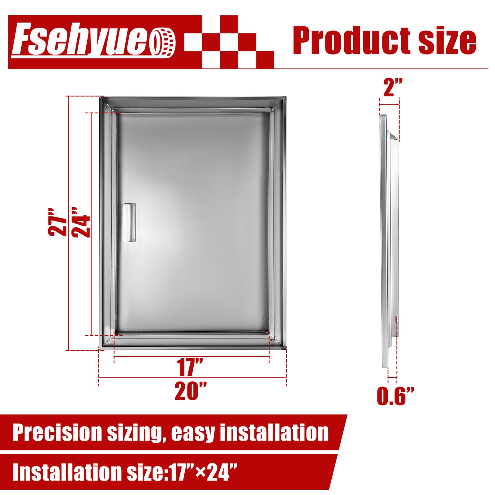BBQ Access Door 27H x 20W Inch Stainless Steel Flush Mount Outdoor Kitchen Doors