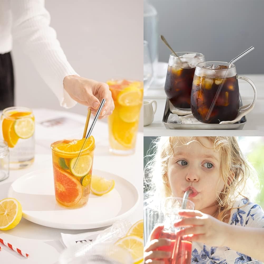 20-Pack Reusable Stainless Steel Metal Straws, 9 Straight + 9 Bent 8.5 Inch Meta