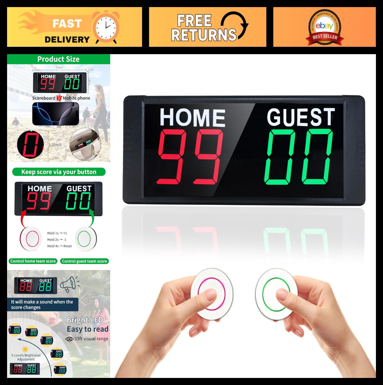 Portable Electronic Scoreboard with Remote Control, Digital Score Keeper, Timer