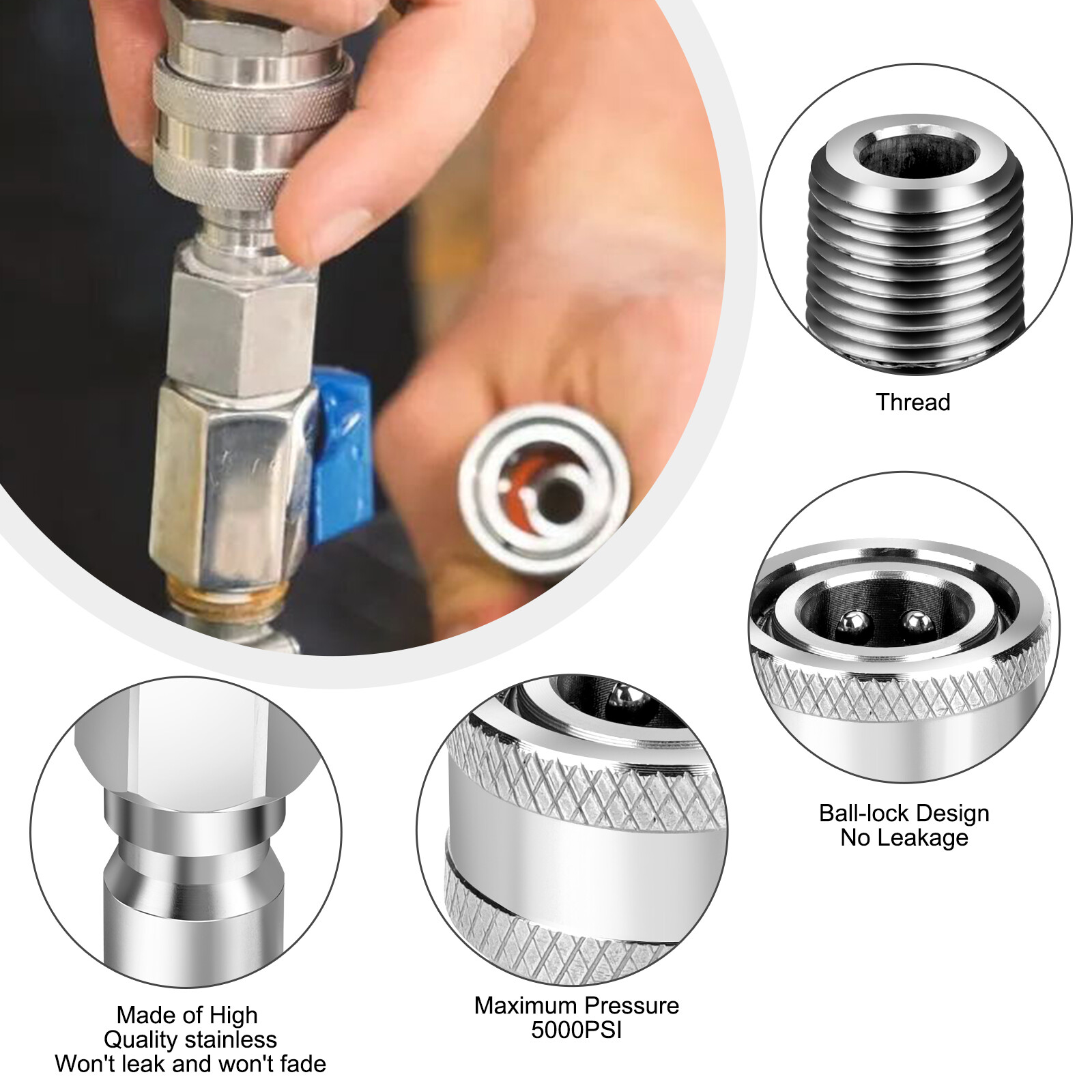 5000PSI Pressure Washer Quick Connect Fitting Stainless Steel 3/8″ Hose Adapter