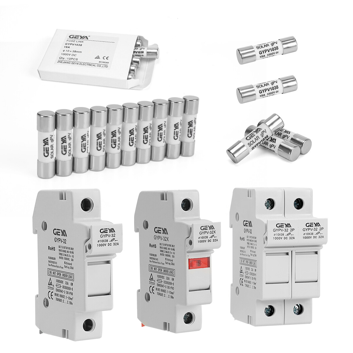 GEYA 10PCS 15/20/25/30Amp Solar PV Fuse DC1000V Protection 10*38mm 20kA
