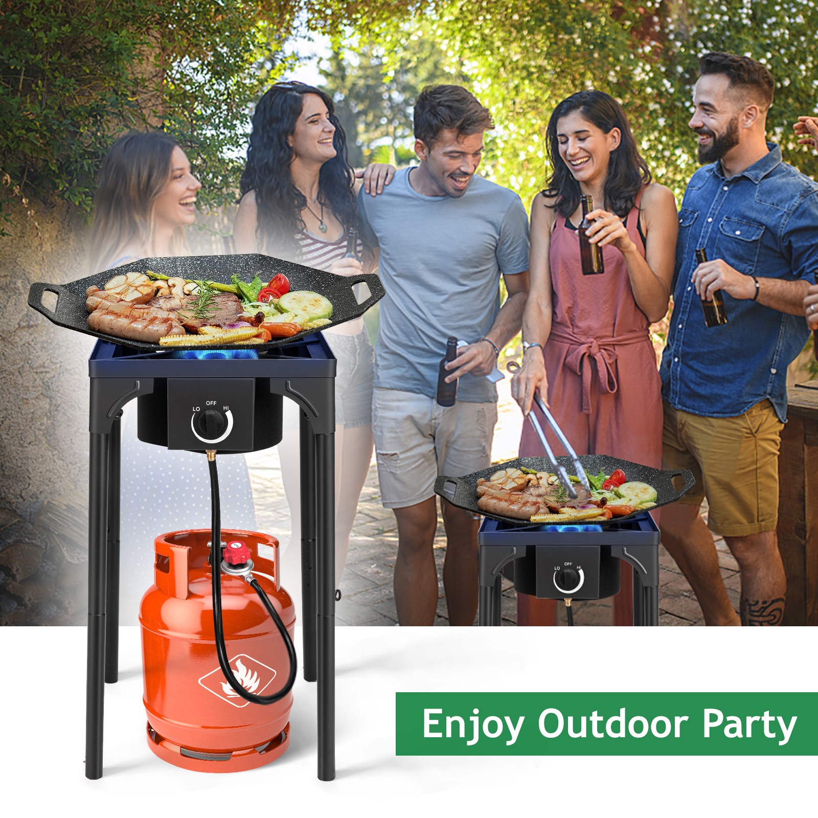 Portable Outdoor Propane 75,000-BTU Single Burner Camping Stove Party BBQ Grill