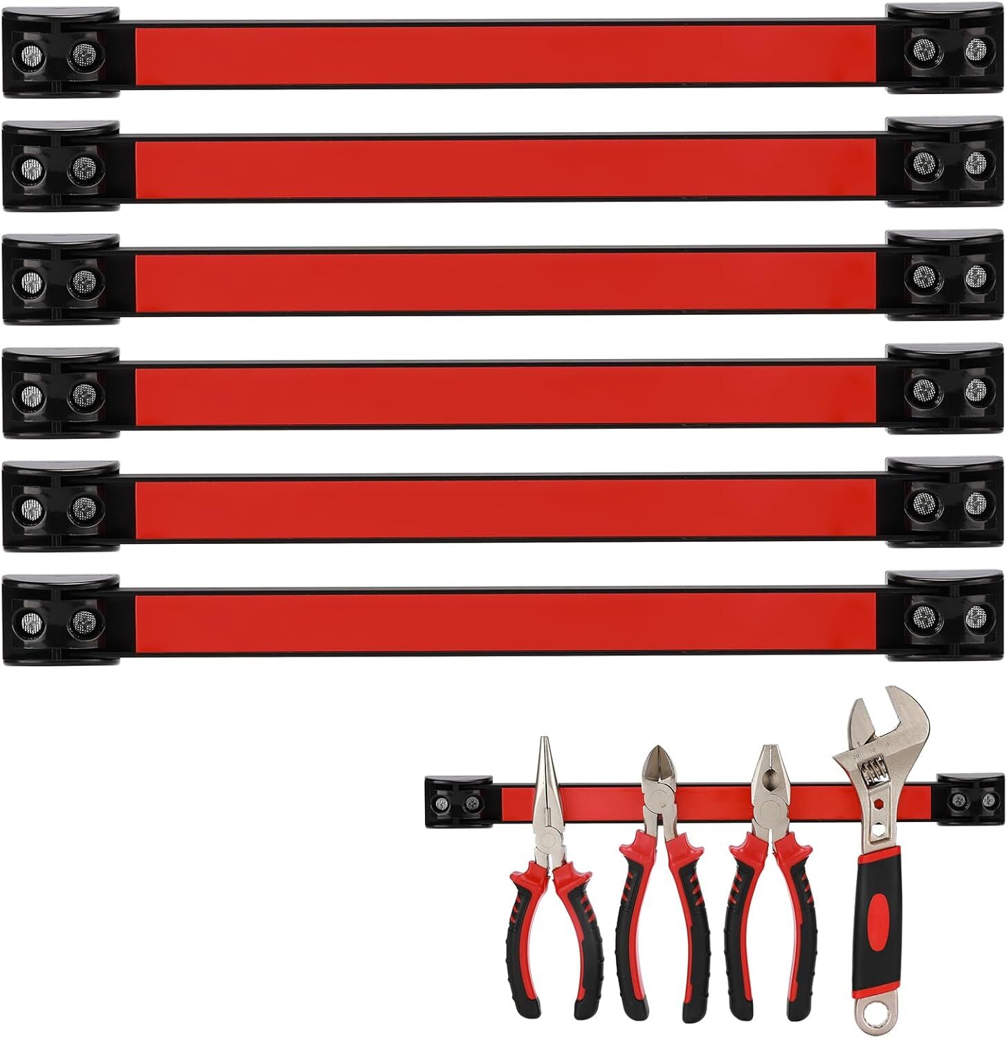 12″ Magnetic Tool Holder Strip 6Packs Metal Magnet Tool Organizer Bar for Garage