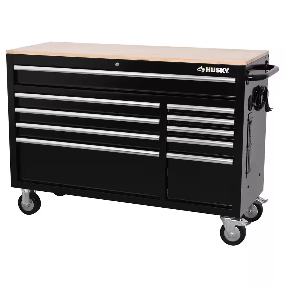 Husky 52 in. x 20 in. Black Mobile Chest Drawer Workbench Cabinet Storage Tool