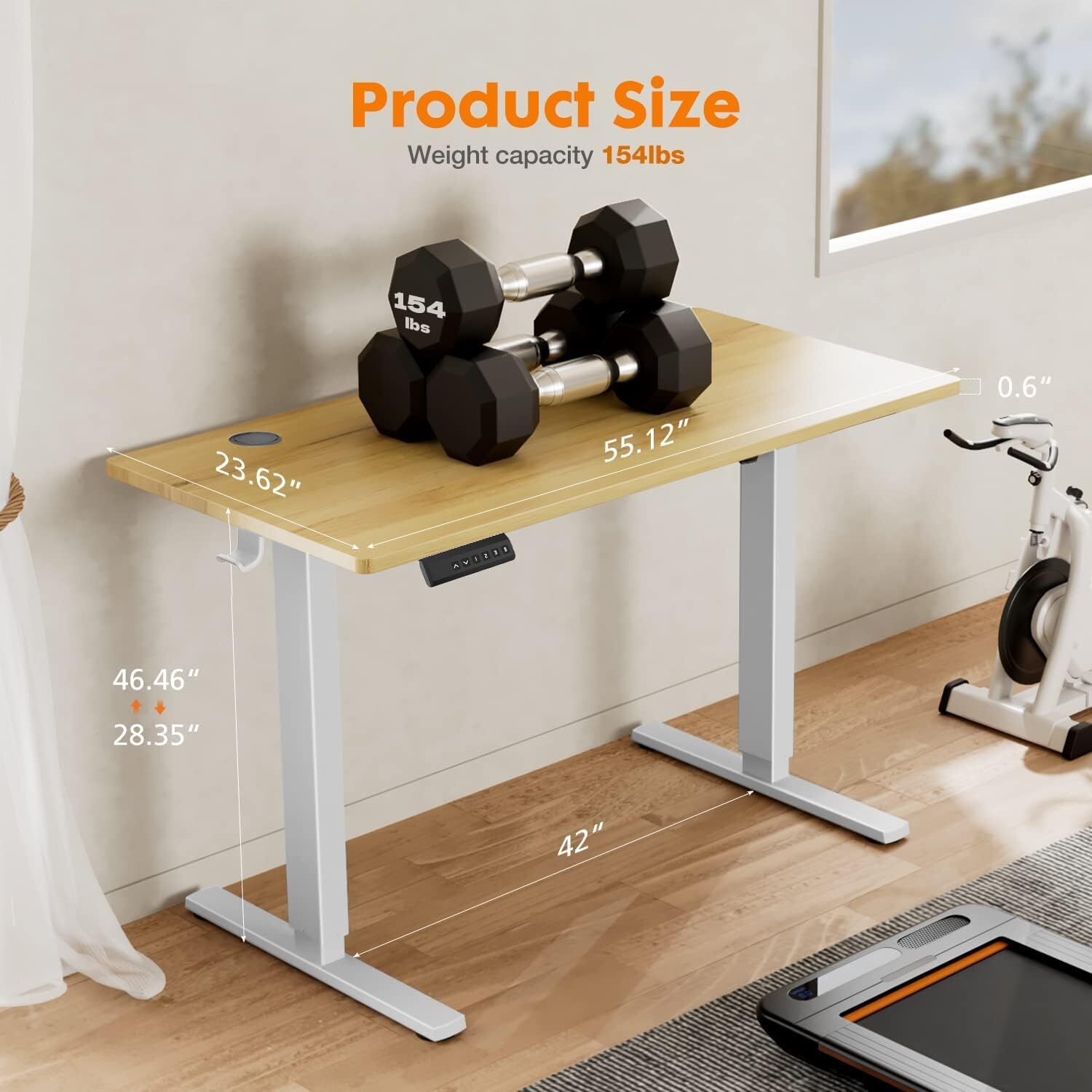 40-63 Inch Electric Height Adjustable Desk Home Office Standing Computer Table