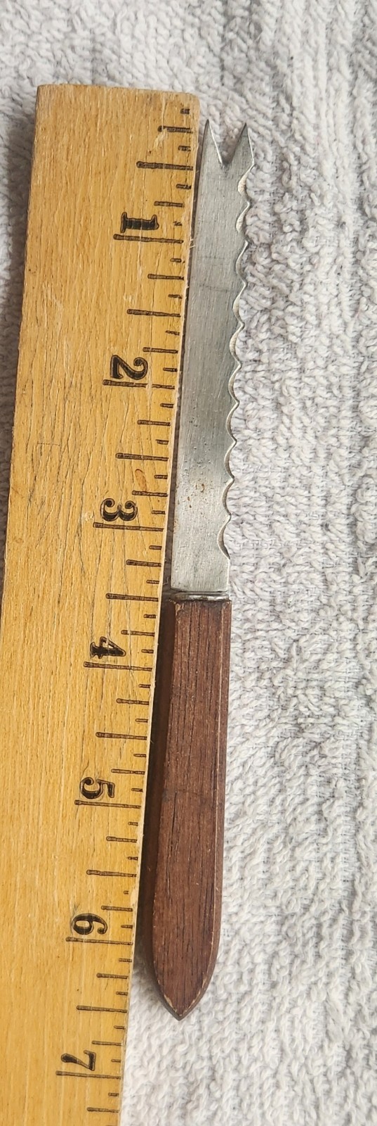 Vintage Slender Cheese Knife Fork End Wooden Handle Stainless Steel 3.5″ Blade