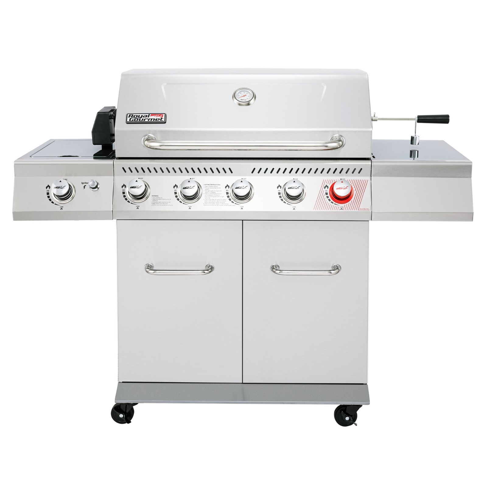 Royal Gourmet Gas Grill Stainless Steel 5-Burner with Rotisserie Kit Outdoor BBQ