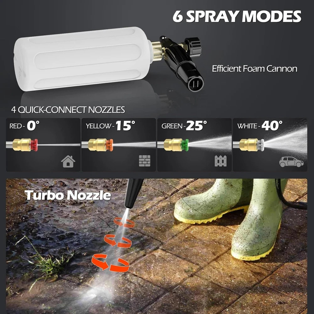 5000PSI GFCI Pressure Washer – 100FT Hose, Foam Cannon & 5 Nozzles