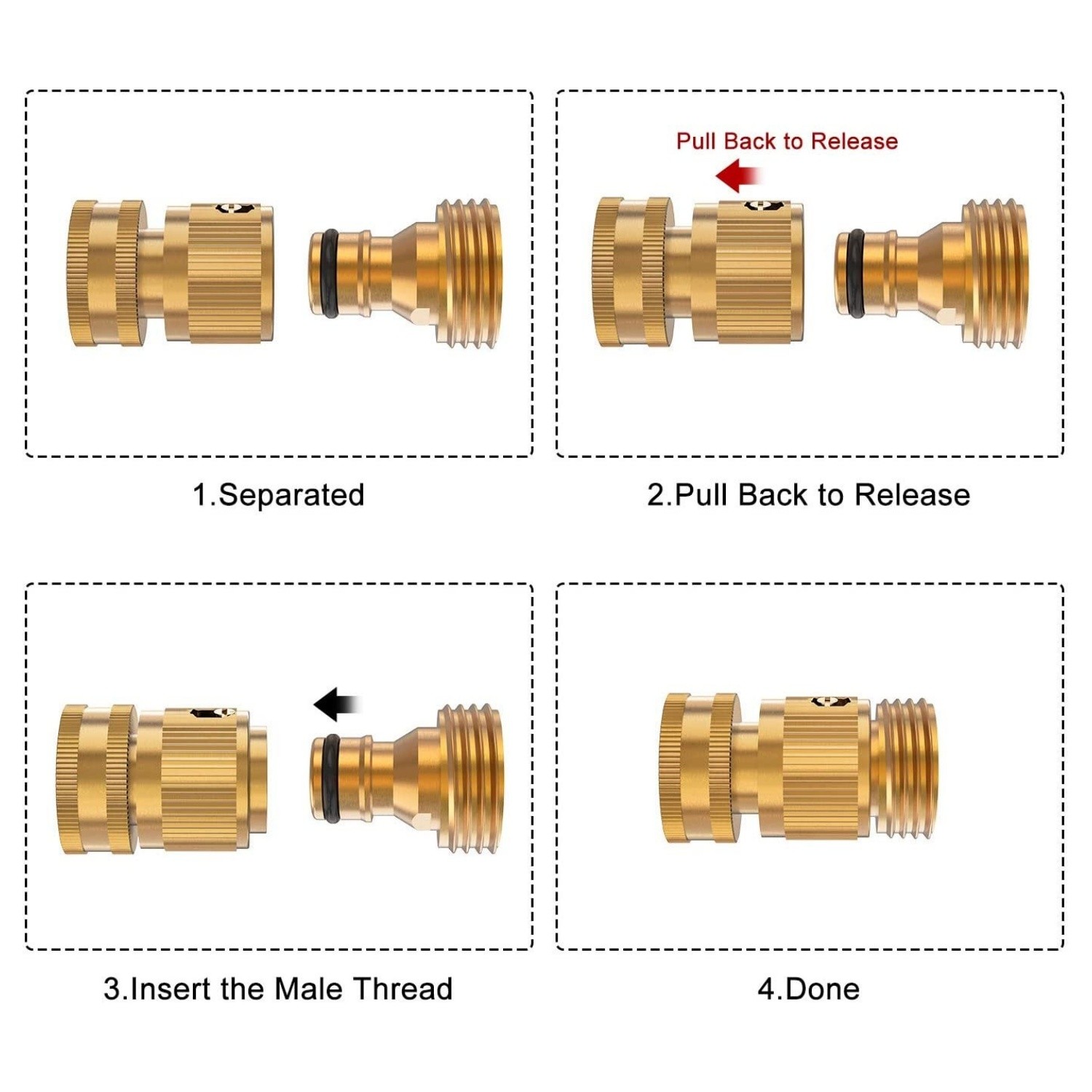 US Garden Hose Quick Connect Water Hose 3/4″ Fit Brass Female Male Connector Set
