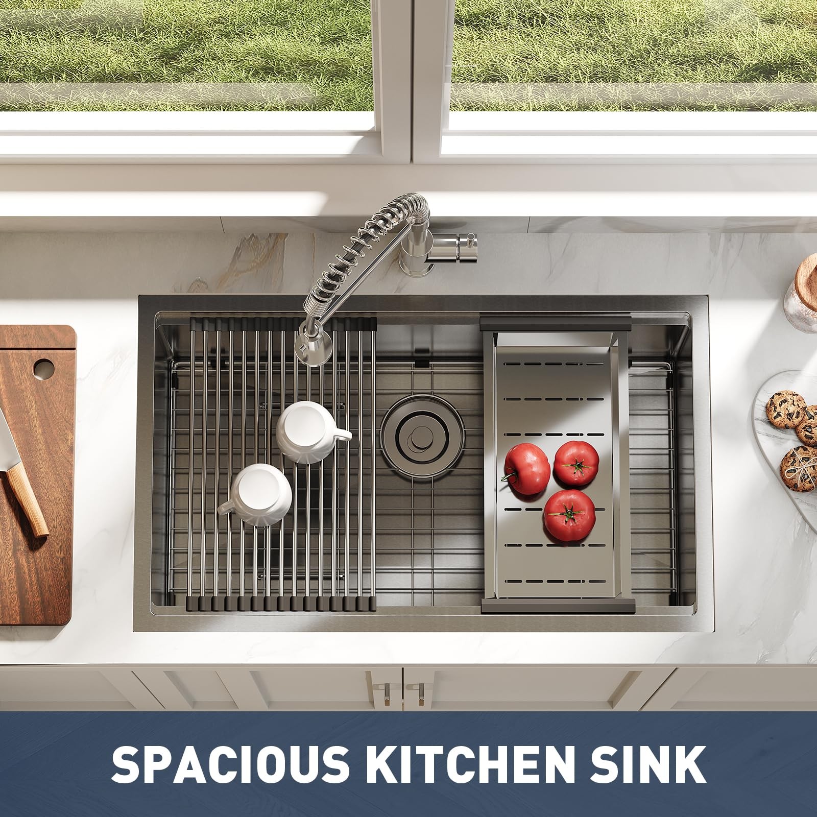 Undermount Kitchen Sink ,32x19x10″ Stainless Steel Single Bowl Sink Workstation