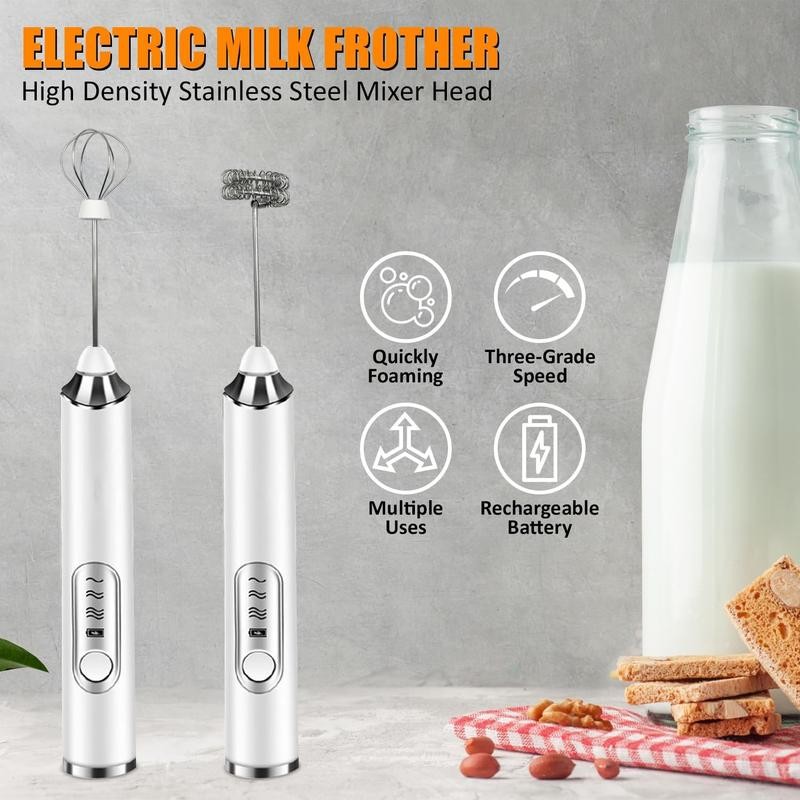 Milk Frother Wand for Coffee, Rechargeable Electric Whisk with 3 Heads