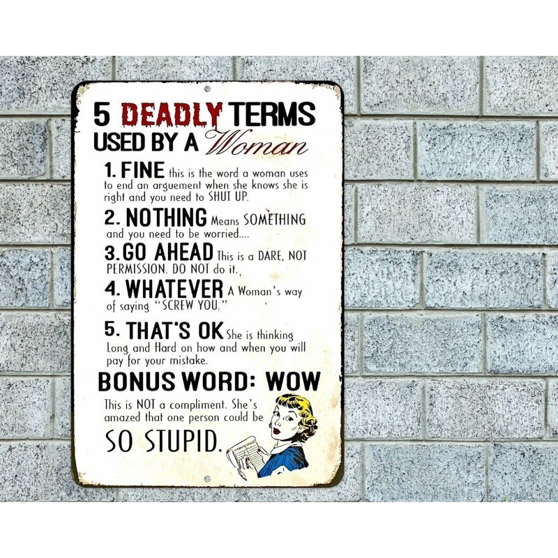 Deadly Terms Used Woman Sign Aluminum Metal 8″x12″ Funny Wife Man Cave Garage