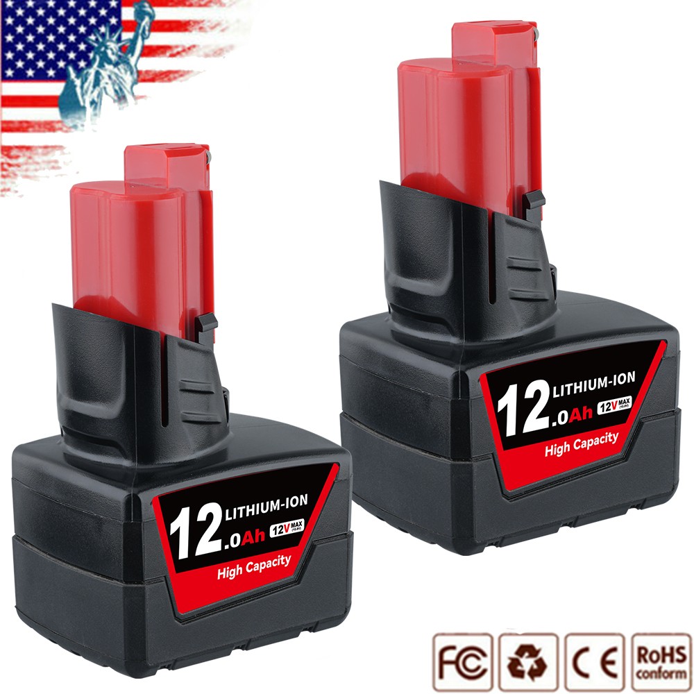 2X 12.0Ah 48-11-2460 for M12 LITHIUM 12V Extended Capacity Battery For Milwaukee