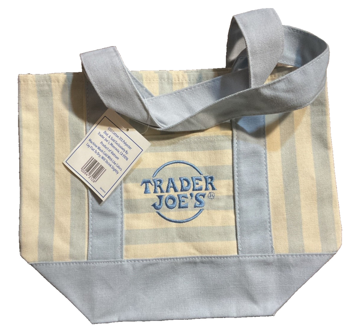 Trader Joe’s Mini Canvas Tote Bag Striped Blue Brand New-Reusable