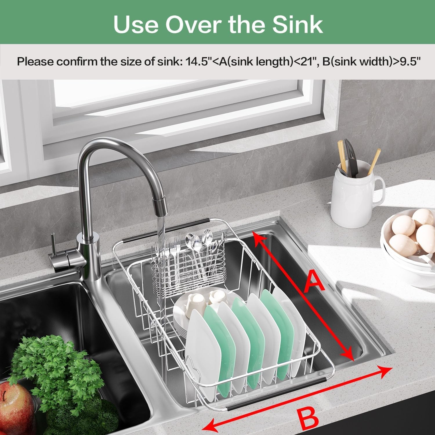 Adjustable In-Sink Dish Drainer Rack Expandable 304 Stainless Steel Drying Rack